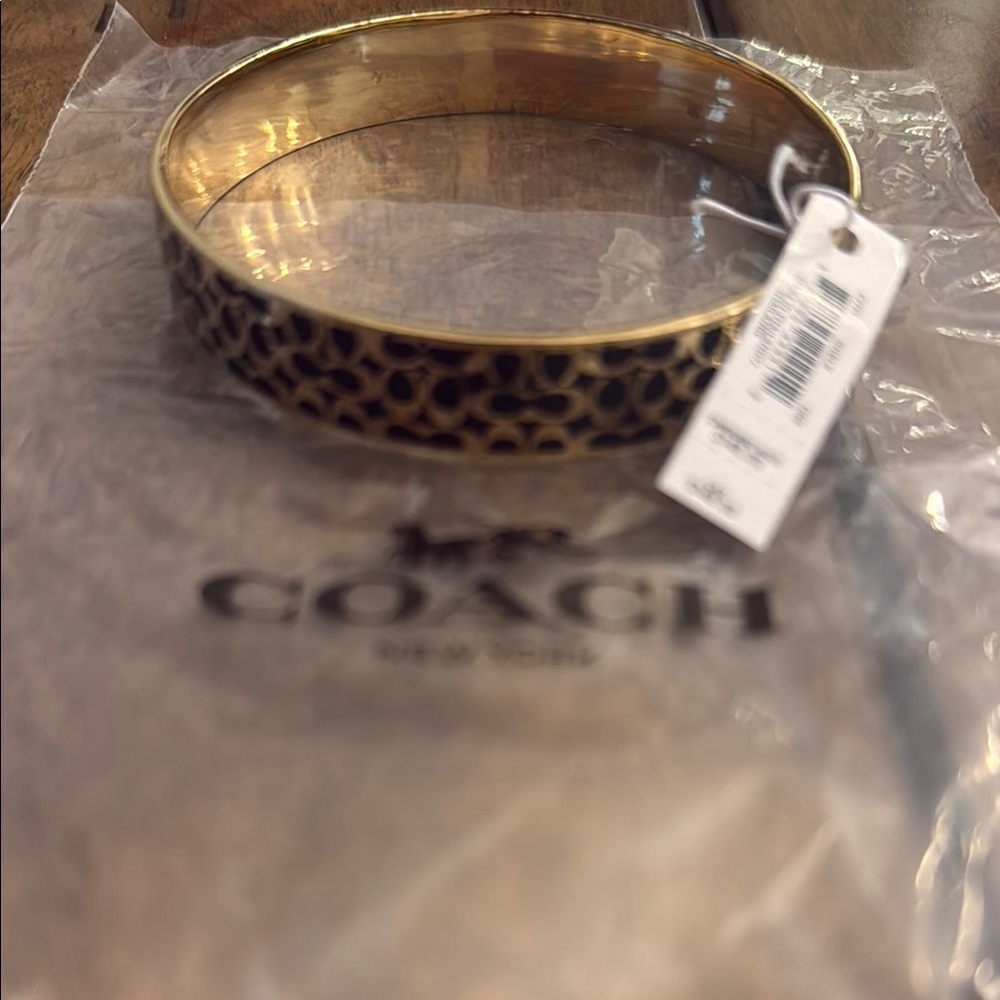 Coach Gold and Black Patterned Bangle